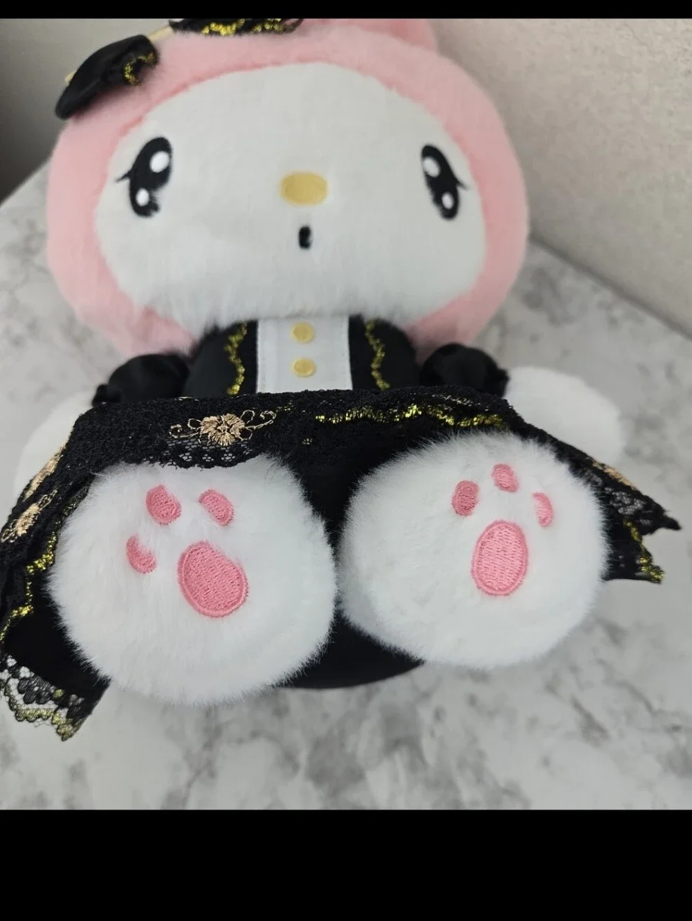 Sanrio My Melody Plush Doll in Pink with Black & Gold Dress